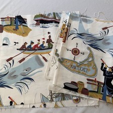 Vintage Moby Dick Town and Country Fabric Nantucket Whale Pequod 2 Panels MCM picture