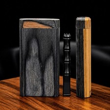 4” Black & White Wooden Dugout w/ Sharp Black Metal One Hitter Pipe picture