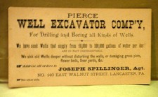1880 antique victorian TRADE CARD~PIERCE WELL EXCAVATOR spillinger,lancaster pa picture