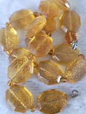 Antique Octagonal Debossed Ornamental Cut Glass Czechoslovakian Art Deco Beads picture