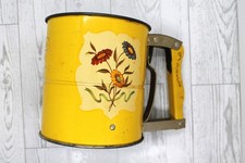 Vintage Androck Hand-I-Sift Flour Sifter Yellow Floral 3 Screen Metal Kitchen picture