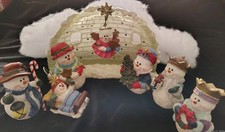 Vintage Eight-Piece Snowman Nativity Scene With Igloo. Nativity Collection Set. picture