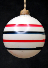 VTG WWII Unsilvered Glass Paper Cap Striped BALL Christmas Ornament Corning Mark picture