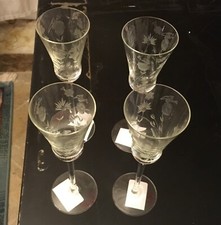 Vintage Etched Champagne Glasses, Floral Etching, Lot Of 4, c. 1930s to 1940s. picture