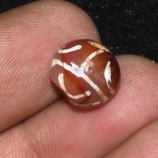 Authentic Round Ancient Etched Carnelian Longevity Bead in Good Condition picture