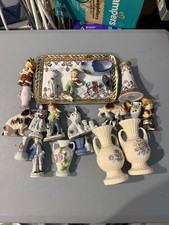 Vintage Porcelain & Ceramic Figurines, Miniature Vases, and Decorative Tray Lot picture