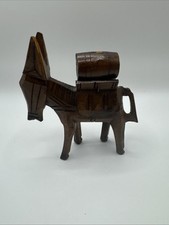 Vintage Hand Carved Wooden Donkey Wood Mule Bag Carry Burro Figure Figurine picture