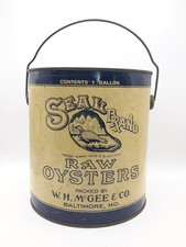 W.H. McGee Seal Brand OYSTER TIN CAN 1 Gallon Baltimore MD picture