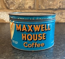1940s Vintage MAXWELL HOUSE Coffee Tin Key Wind 1 Pound Can + Lid REGULAR Grind picture