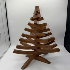 Vintage Handcrafted Wooden Spiral Foldable Christmas Tree No Ornaments picture