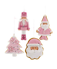 Pink White Cookie Ornament Set 4 Santa Nutcracker Tree 4.5