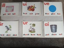 Vtg 1964 Milton Bradley GIANT VOWEL POSTER  CARDS w/Illustrations Homeschool picture
