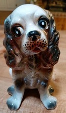 Vintage Ceramic Cocker Spaniel Dog Figurine White Black Gray picture