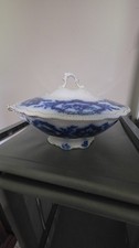 Large Antique W.H. Grinley Flow Blue Tureen in The Clarence Pattern picture