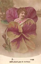 Pansy Flower Fantasy Woman Tinted Real Photo Antique Postcard K61318 picture