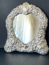 VINTAGE ORNATE STERLING SILVER CHERUB VANITY TABLETOP MIRROR W.SUCKLING ENGLAND picture