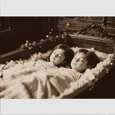 Two Kids Photo Print Post Mortem Children Casket Victorian 4 by 6 Photograph picture