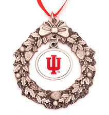 Indiana Metal Craft IU Hoosiers Block IU Wreath Pewter Christmas Ornament USA picture