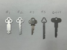 National Cash Register Keys 1, 2, 3, 5, Reset Key. Fits 300 & 700 Class NCR picture