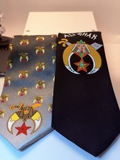 2 Masonic Shriner Emblem Necktie Sublimation Tie Vintage Polyester 56x3+” picture