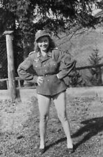 War Photo beautiful girl in German military uniform WW2 4x6 inch F picture