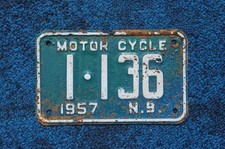 1957 New Brunswick Canada MOTORCYCLE License Plate picture