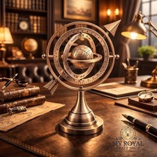 Brass Armillary Sphere Globe, Antique Celestial Nautical Desk Decor 11