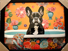 Frenchie French Bulldog Framed Glass Picture In Bathtub picture