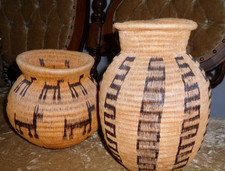 Two Antique Vintage Rainforest Panamanian Weaved Baskets Set with Animals picture