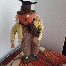 VINTAGE CODY FOSTER SCARECROW PUMKIN MAN W/ Crow On Head Figure   OLD STOCK picture