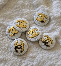STAMPED Chanel lot of 6 Designer White Gold Button Metal 23mm Heavy picture