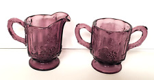 Fenton LG Wright Amethyst Sugar Bowl Creamer Paneled Grape Vintage Purple Glass picture