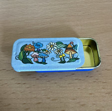 Potpourri Press Blue Mushroom Floral Metal Sliding Lid Storage Pill Case Tin USA picture