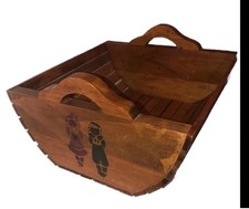 Vintage Rustic Slated Wood Wooden Carrier Raggedy Ann And Andy ￼ picture