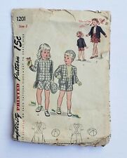 VINTAGE 1944 SIMPLICITY SEWING PATTERN 1201 ~BROTHER & SISTER SUIT AND HAT picture