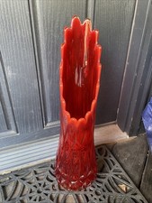 Large LE Smith Diamond Butt 16 Fingers Swung Vase Amberina 21” Gorgeous Red Chip picture