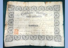 1869 antique ORIG.MARRIAGE CERTIFICATE~EMERSON DERBER,DUBERr/JOSEPHINE CULBERT picture