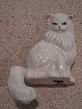 Vintage Ceramic White Persian Kitty Cat Long Tail Shelf Sitter Figurine 1950s picture