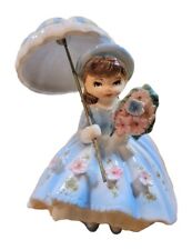 Vintage LEFTON Victorian Girl Blue Dress w/Umbrella 5