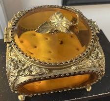 Vintage Ormolu Jewelry Box, Beveled Amber Glass.  Stunning picture