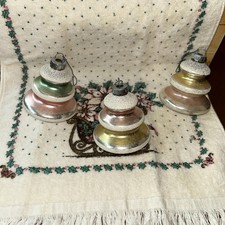 3 Vintage Shiny Brite UFO Tornado Mercury Glass Christmas Ornaments Pastel color picture