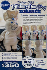 Pillsbury 1988 Doughboy XL Plush Advertising Doll White & Blue Original picture