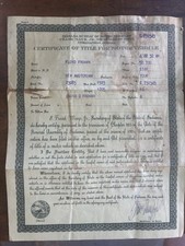 Original 1932 Indiana Motor Vehicle Title 1923 Star Touring Car Paper Document picture