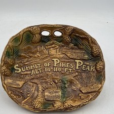 Vintage Pikes Peak Region Souvenir Faux Wood Bowl Plate Wall Hanging picture