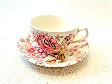 Johnson Brothers Pink Rose Chintz Coffee Cup & Saucer England Cozy Cottage Chic picture