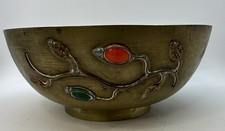 Brass Bowl with inlaid stones c.1930's Vintage Chinese  picture