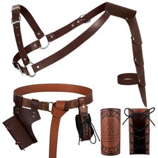 Men Renaissance Costume Set Halloween Viking Leather Belt Wristband Frog Shou... picture