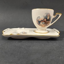 Vintage Delano Porcelain Snack Set Tea Cup and Ashtray Tray Courting Couple Gold picture
