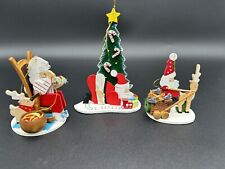 Lot Of 3 1983 Schmid Emgee Wooden Ornaments Santa Knitting Mice In A Wagon picture