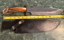 Custom Crown Stag Bowie Knife W/ Smith & Wesson USA Made S&W Leather Sheath picture